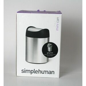 Simplehuman Mini Can Brushed Stainless Steel Waste Basket - Swing Lid Grey Trim
